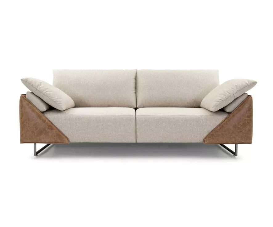 GONDOLE 3 Seat Sofa in Oatmeal fabric and Caramel leather