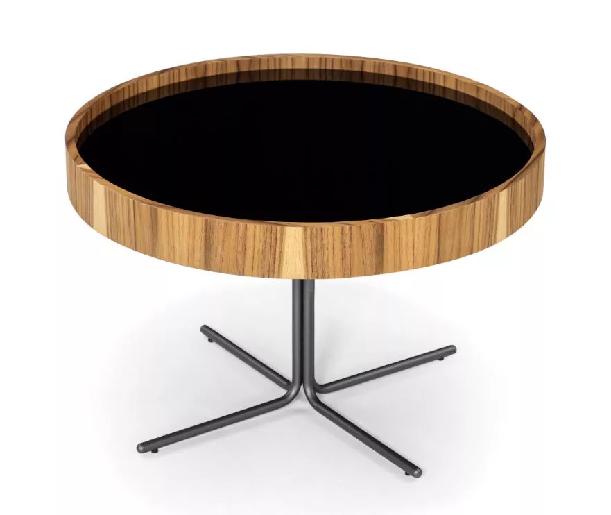 REGIA Coffee Table 27″ in Teak and Graphite finish with Black glass