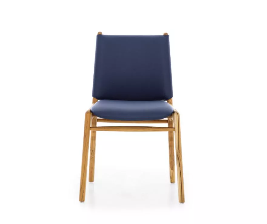 CAPPIO Dining Chair in Teak and Blue Faux Leather