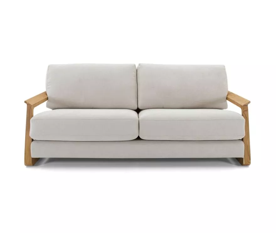 FINE 3 Seats Sofa in Teak and Light Beige fabric