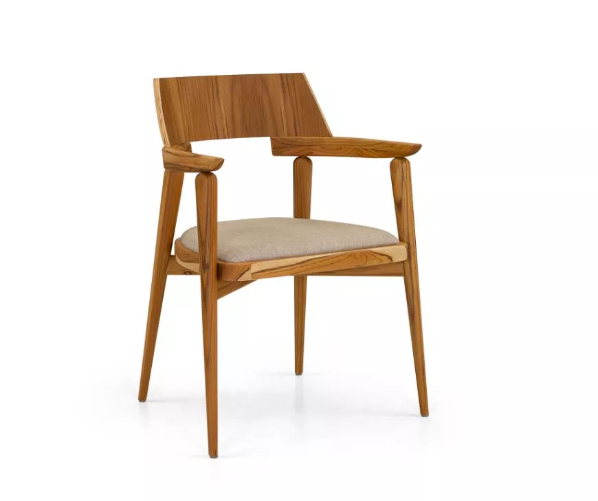 BONE Dining Chair in Teak and Oatmeal fabric