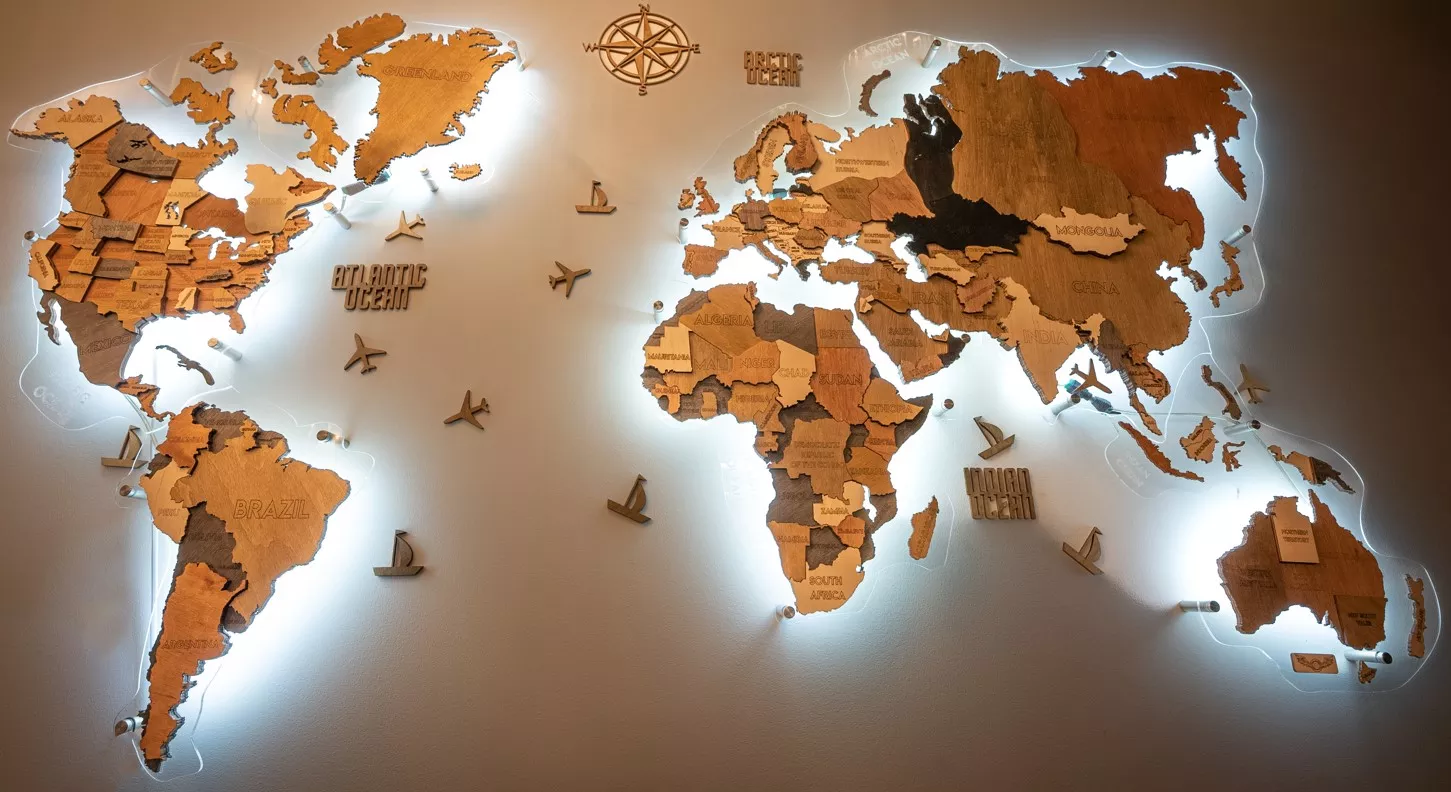 3D Led Wooden World Map